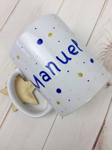 Taza pintada a mano azul Gracias profe