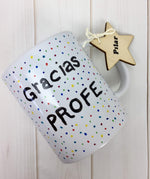 Cargar imagen en el visor de la galería, Taza pintada a mano multicolor Gracias profe
